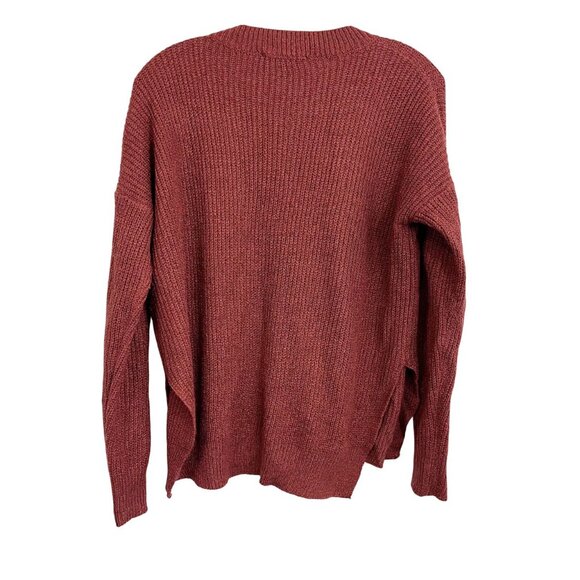 Lulus Rust Orange Crewneck Pullover Sweater Side Slits Minimalist Boho MEDIUM - Picture 2 of 7